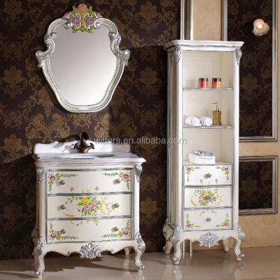 China CLASSIC Luxury Modern Floor Mounted Bathroom Cabinet Bathroom Vanity Installation With Side Cabinet for sale