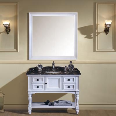 China Foshan Modern White Lacquer Elegant Bathroom Vanity With Black Natural Marble Countertop for sale