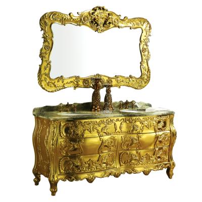 China Water Proof Custom Made Luxury Golden European Style Bathroom Vanity Cabinet From Foshan Manufacturer for sale