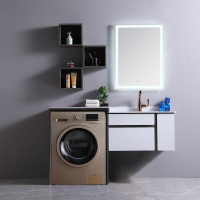 China Eco - Friendly Bathroom Laundry Cabinets With LED Mirror And Sinks Washing Machine Cabinet for sale