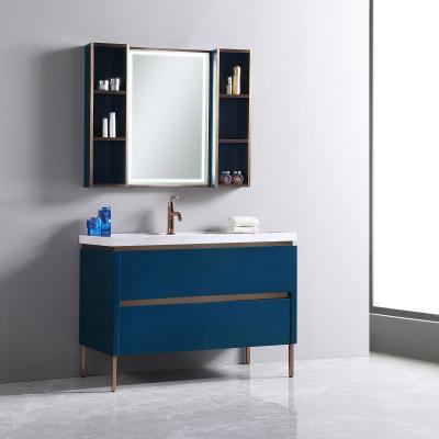 China Waterproof 2019 Popular LED Mirrored Solid Wood Bathroom Vanity With Wall Cabinet for sale