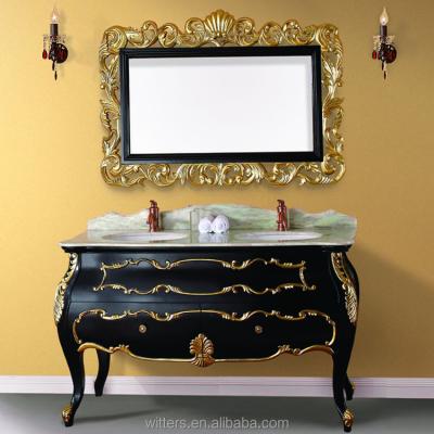 China Antique Luxury Antique Wood Bathroom Vanity With Double Bowl In Black Bathroom Furniture WTS147 for sale