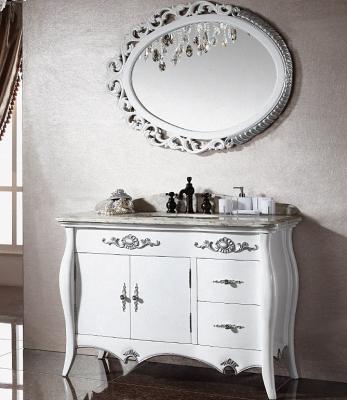 China CLASSIC Classic White Color Silver Leaf Wooden Bathroom Vanity With Oval Mirror WTS322 for sale