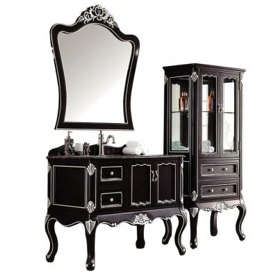 China Environmental Friendly Vintage European Black Bathroom Vanity With Sink And Side Storage Cabinet for sale