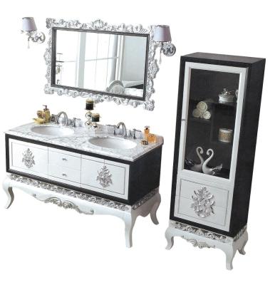 China Environmental Friendly Luxurious Design Double Sink Bathroom Vanity Unit With Side Cabinet for sale