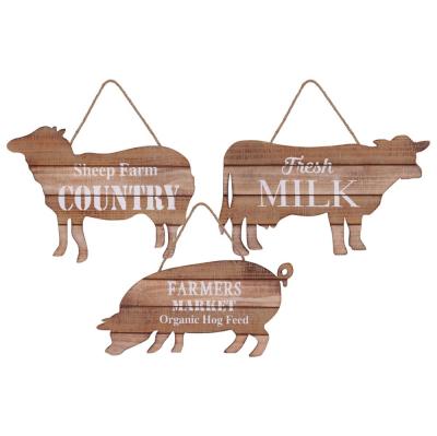 China American Style Cow, Pig and Sheep Wooden Animal Figure Wall Decor with Rope Handle for sale