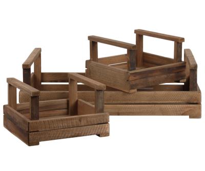 China Handmade wooden rectangular tray with long side handles set three of natural Brown finish for sale