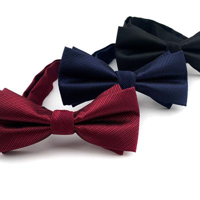 China Wholesale Custom Men's Bow Tie Casual Logo Fashion Butterfly Party Wedding Bowtie Solid Color Polyester Jacquard for sale