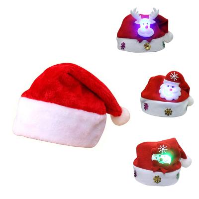 China Luxury Funny Santa Adult Children Kid New Year Merry Christmas Gift Cozy Snowman Party Led Christmas Hats With Light for sale