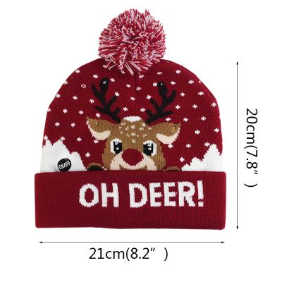 China Cozy Christmas Decorations Deer Trendy Design Oh Oh Light Party New Year Beanie Warm Hat Santa Claus Funny Custom Logo for sale