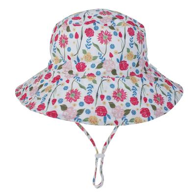 China 2022 Breathable Custom Simple Newborn Wide Brim Sun Shield Kids Bucket Hats Solid Color Logo Flowers Outdoor Reversible White for sale