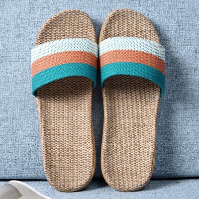 China Home Customized Simple Sandals And Slippers Korean Beach Non-Slip Flat Strap Woven Linen Male Casual Shoes For Ladies for sale