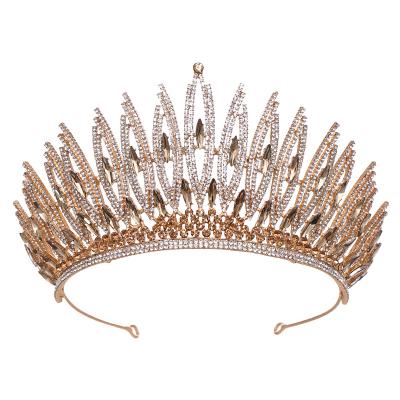 China Wholesale Luxury Elegant Fashionable Adult Zircon Tiaras And Crowns Princess Wedding Bride Gold Silver Color Headpiece Queen Tiara for sale