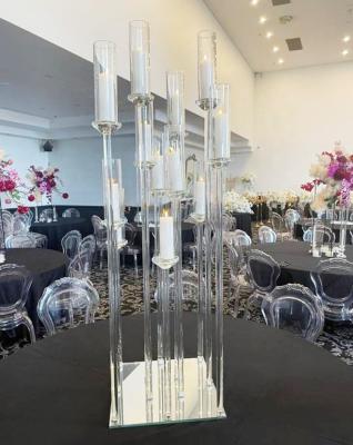 China Modern Most Popular Size 1m Tall Wedding Crystal Glass Candelabra With Square Base for sale