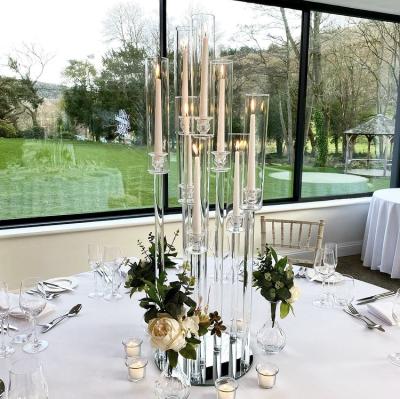 China New 10am European Crystal Candleholder Glass Wedding Candelabra Centerpiece With Round Base for sale