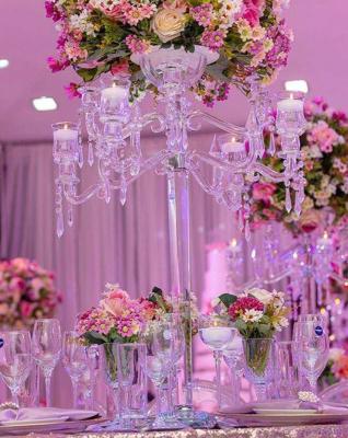 China Excellent European Style Fashionable 9 A.M. Large Crystal Candelabra With Flower Bowl Wedding Decoration for sale