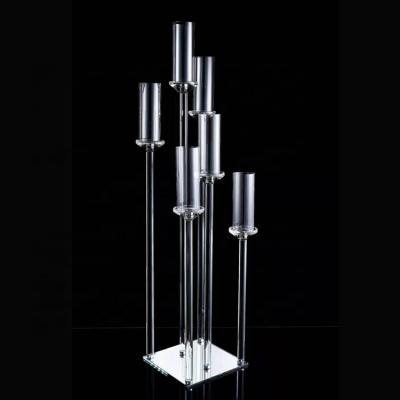 China Wholesale 100cm tall modern crystal glass 6am tall candelabra wedding wedding centerpiece candelabros de cristal for sale