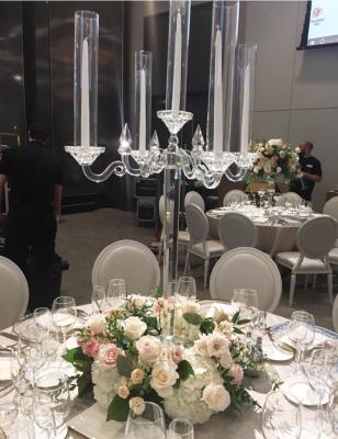 China Wholesale 5am Crystal Wedding Trendy Candelabra Centerpieces Glass Tube Candelabra for sale