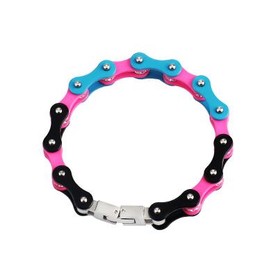 China OUMI Wholesale Black And Pink Motorcycle Jewelry 316l Stainless Steel Biker Chain Bracelet for sale