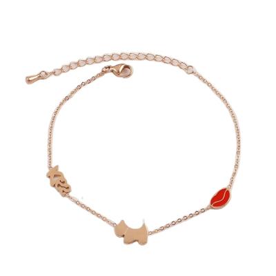 China New Designs CLASSIC Bracelets OUMI Stainless Steel Rose Gold Plated Cute Kissing Dog Charm Bracelets For Girls for sale