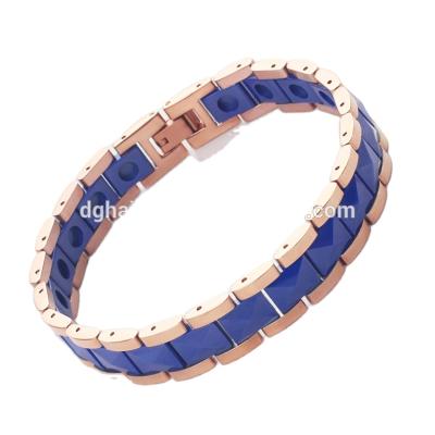 China Wholesale Price OUMI Ceramic Magnetic Bracelet Bio Energy Romantic Gold Magnetic Blue Tungsten Bracelet For Arthritis for sale