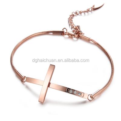 China New Stainless Steel Rose Gold Tone Christian Charm Cheap Cross Bracelet For Women Girls Ladies Gift for sale