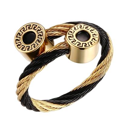 China Wholesale CLASSIC Stainless Steel Wire Link Gold and Black Snap Button Cool Bracelet for Women and Men for sale