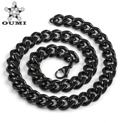 China Popular Stainless Steel Bar Cool Boys Stainless Steel Necklace Cuban Link Black Chain Necklace for sale