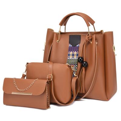 China Purchasing Luxury Bag 3 Pcs Ladies Handbag Sets Large Capacity Sling Tote Pu Leather Women Casual Bohemian Embroidery Handbag Waterproof for sale