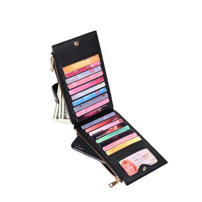 China RFID Blocking Fashion Long Slim Women's Multicolor RFID Wallet Card Cases Leather Bifold Wallet With Zipper Pocket Card Socket for sale