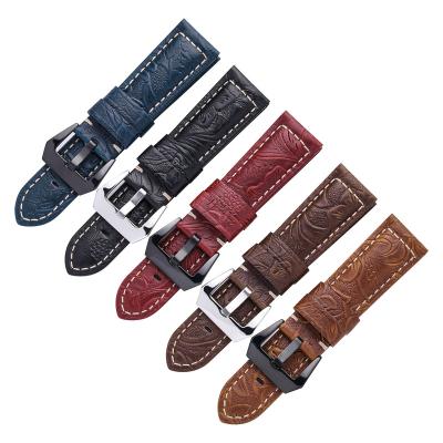 China Genuine Leather Watch Bands 22mm 24mm For Mens Vintage Leather Watch Straps Embossing For Galaxy Watch Accessories Wholesale for sale