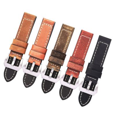 China High Quality Handmade Retro Vintage Men Watch Band Leather Strap Watch Strap Leather Accessories 24mm Black 22mm Strap Watch Retros for sale