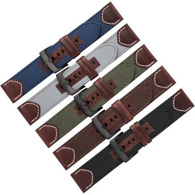 China Luxury Mens Watch Band Leather Nylon Watch Straps 20mm 22mm Watch Strap Quick Release Leather Watch Accessories 24mm for sale