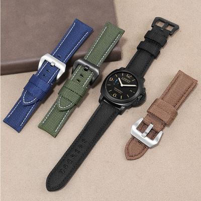 China Wholesale Unisex Spot Replacement Watch Bands For Classic 22/24mm Brown Black Canvas Waterproof Nylon Watch Strap for sale