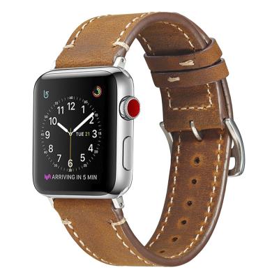 China Casual Adjustable Vintage Natural Leather Watch Strap For Apple Watch Se 6 5 4 3 2 Crazy Horse 38MM 42MM Leather Watch Band for sale