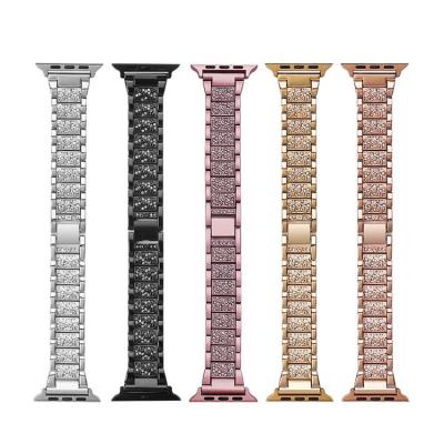 China SPORT Women Diamond Watch Bands 40mm 44mm Gold Stainless Steel Black Luxury Watch Straps For Apple Watch for sale