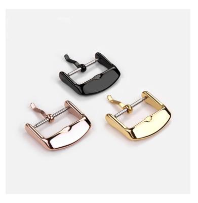 China Sport Lowest Price Stainless Steel Watch Buckles Fasten Accessories Watch Band Metal Pin Buckle Black 14mm 16mm 18mm 20mm for sale