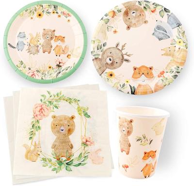 China Party Decoration Customized Woodland Creatures Party Supplies Set Birthday and Baby Shower Kit Woodland Disposable Tableware Tableware for sale