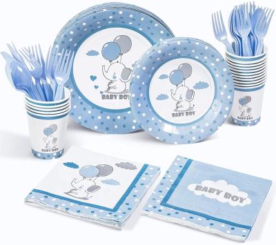 China Baby Shower Decorations Party Decorations For Boy Elephant Theme Tableware Set Little Peanut It's A Boy Baby Elephant 1st Birthday Party Supplies for sale