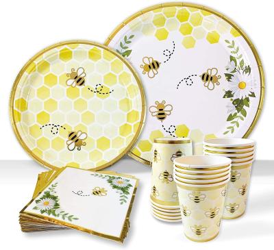 China Customized Party Decoration Bumble Bee Tableware Party Decorations Baby Shower Gender Reveal Supplies Floral Disposable Tableware Kit Neutral for sale