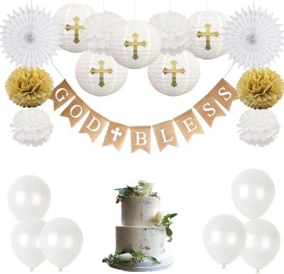 China Banner Kit Baptism Decorations First Communion Decorations for Boys Girls Communion Confirmation Decorations God First Bless Banner for sale