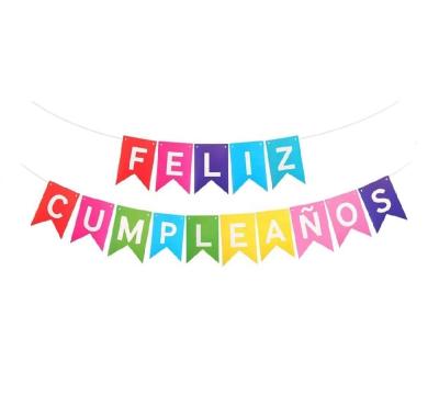 China Party Decoration Feliz Cumpleanos Banner Colorful Spanish Happy Birthday Bunting Banner for Mexican Fiesta Theme Party Decorations for sale