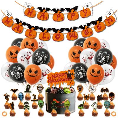 China Wholesale Latex Halloween Decoration Balloons Bat Skeleton Banners Flag Ghost Festival Party Supplies for sale