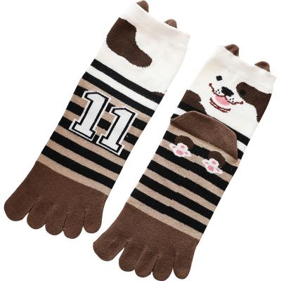 China 2022 high quality cotton factory outlet long-staple cotton cartoon dog lady toe socks for sale