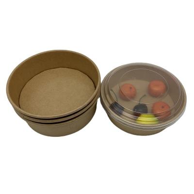 China Disposable Custom Printing Round Salad Bowl 750ML 1000Ml Kraft Brown With PET Lid for sale