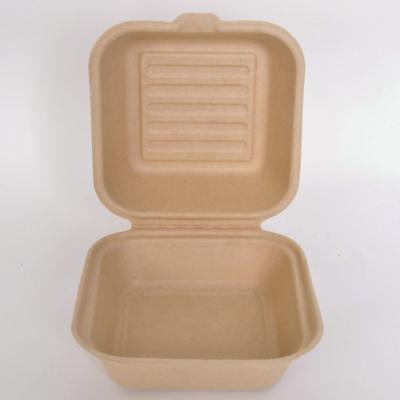 China Disposable Sugarcane Bagasse Pulp Food Bento Box 450ml Square Shape Hamburger Box for sale