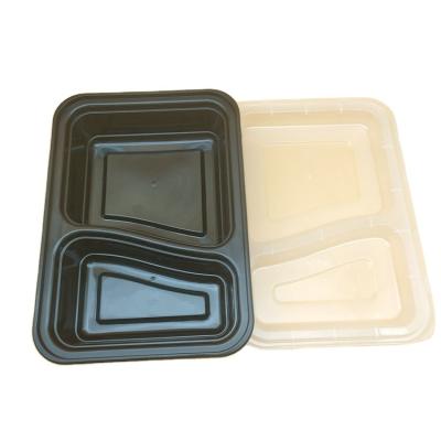 China 2 Compartment Disposable Plastic Black Food Container Hard / Food Grade Take Out Lunch Box PP for sale