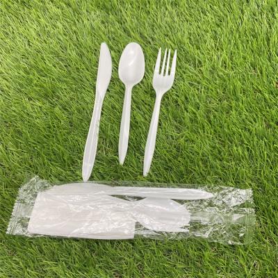 China Environmentally Friendly White Plastic Disposable Cutlery Spoon Knife Spoon Fork Set With Napkin for sale