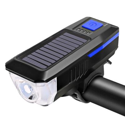 China USB Bicycle Headlight Solar Rechargeable Lamp Front Light Double Charging Waterproof Horn and Horn LY-17 for sale