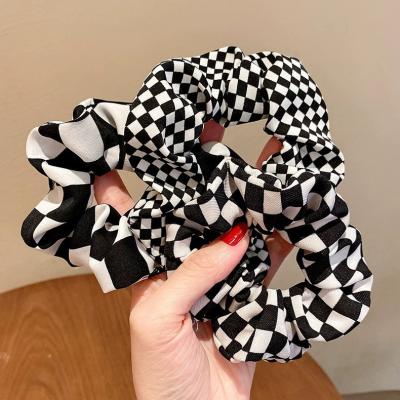 China Scrunchie New Arrive Women Hair Accessories Black Soft Plaid Printing White Chiffon Scrunchies Elastic Bands For Hair for sale